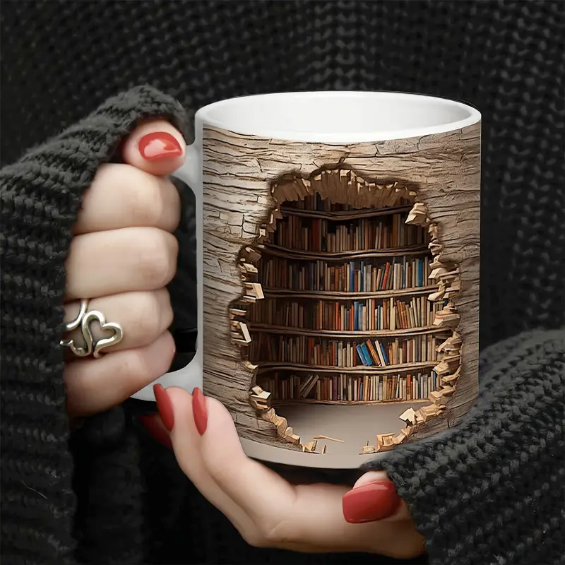 Magic Heat-Changing Library View Mug - Disappearing Bookshelf Coffee Cup