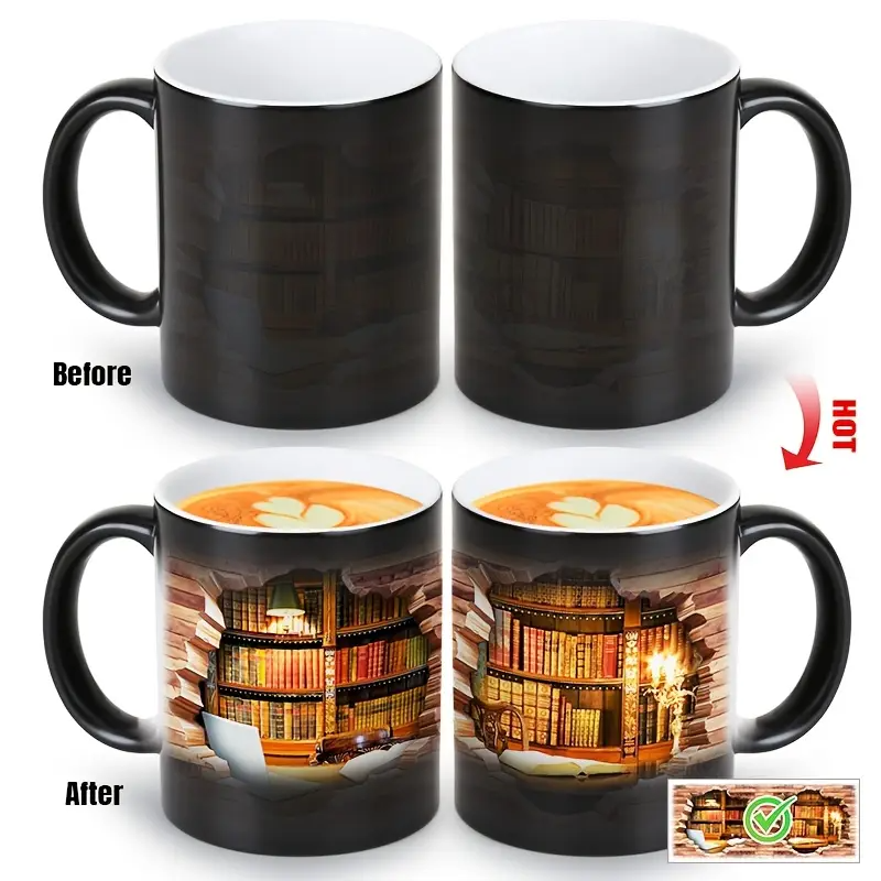 Magical Bookshelf Heat-Reveal Ceramic Mug