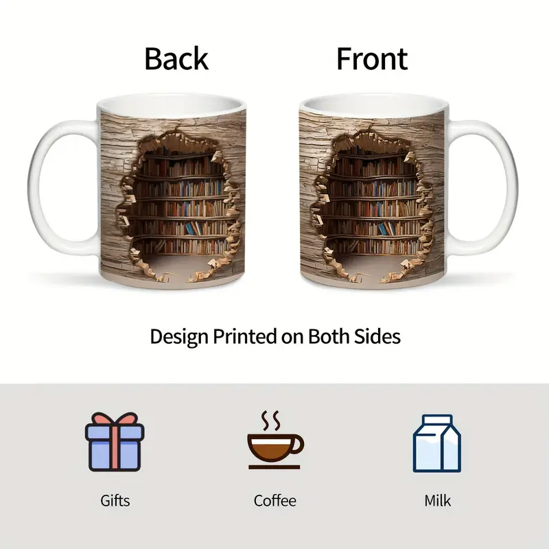 Magic Heat-Changing Library View Mug - Disappearing Bookshelf Coffee Cup