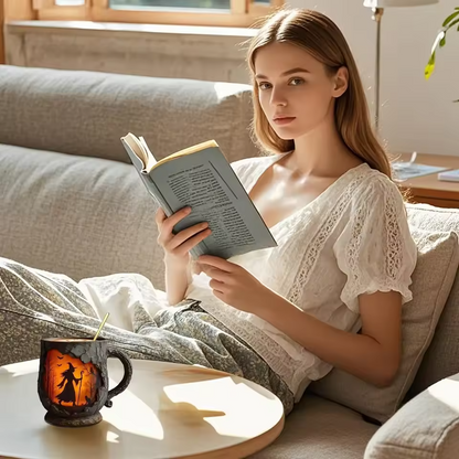 Handmade 3D Halloween Fun Mug – Witch & Cat Design